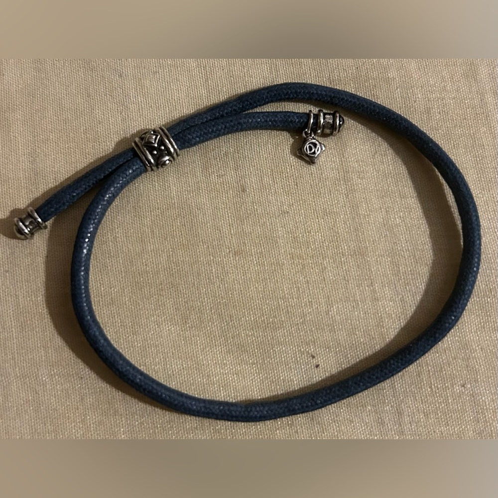 DAVID YURMAN Adjustable, Blue Leather & Silver Tone  Bracelet